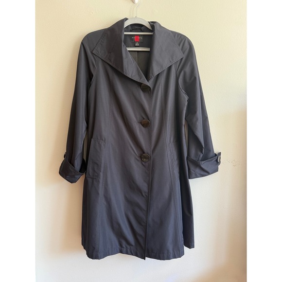 Gallery Womens Small Trench Coat Black Button Front Long Sleeve Career - Picture 1 of 6